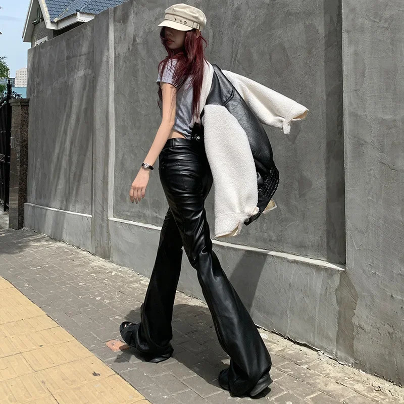 Urban Travel Casual PU Leather Pants BellBottom Comfortable Versatile City Chic Style Mens Trousers Arrival AutumnWinter 250304