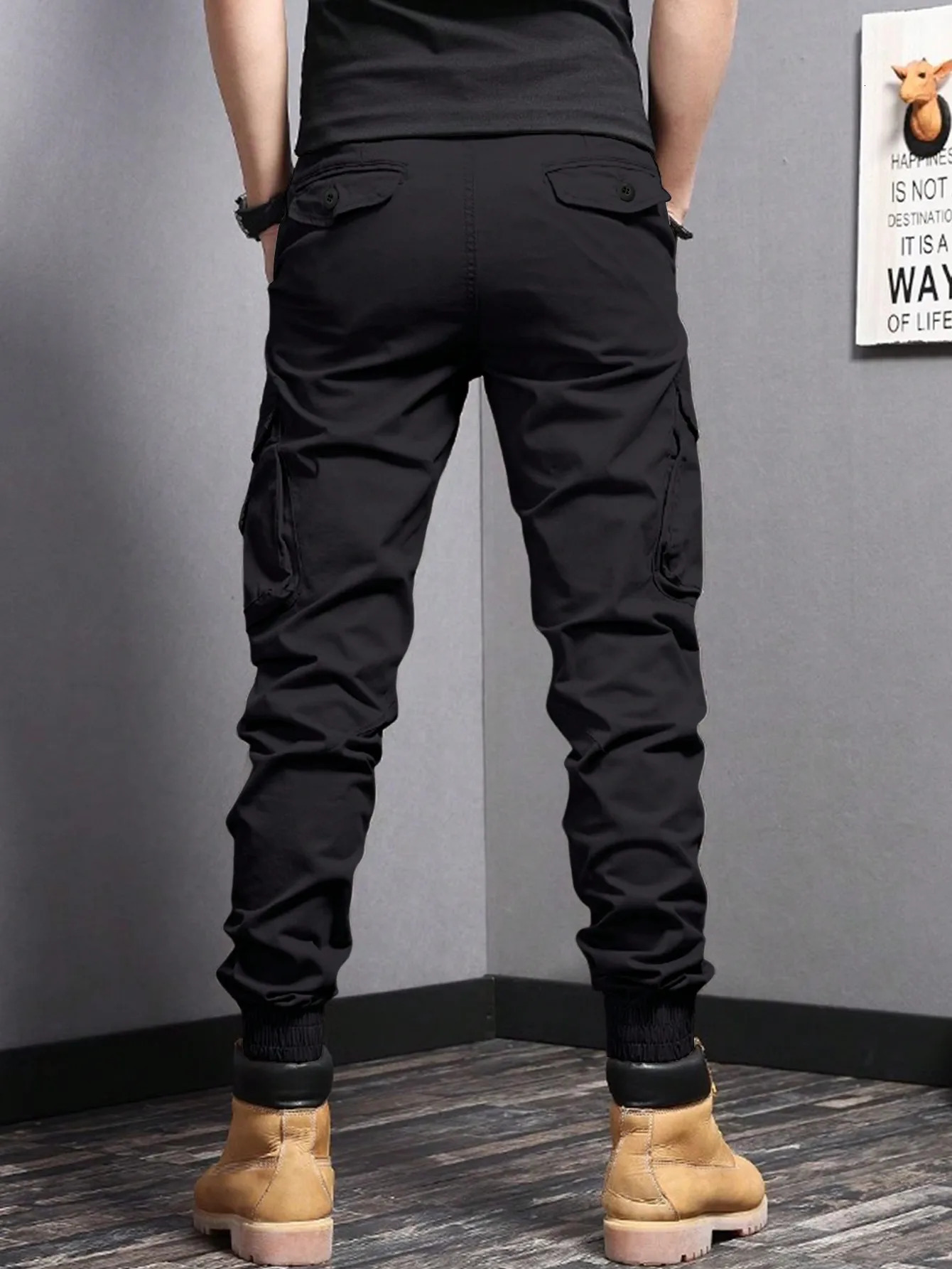 Casual Side Flap Pockets Workwear Tapered Pants Mens Cargo Pants For Spring Fall Outdoor 250304