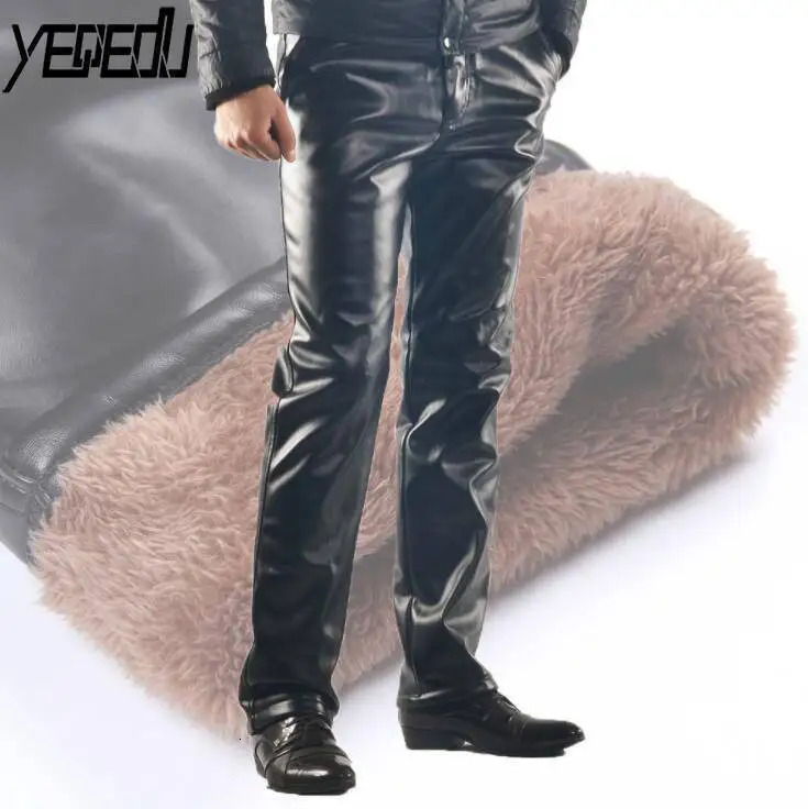 2203 Winter Thick Warm Faux Leather Pants For Men Plus Size PU Fleece Fashion Motorcycle Joggers Windproof 29 250304