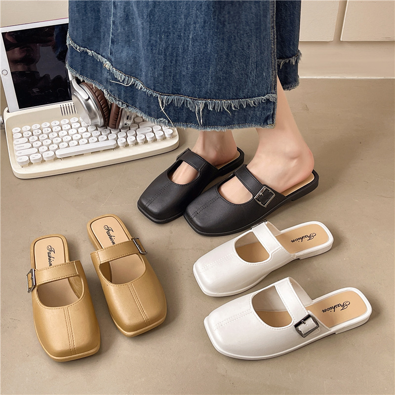 2025 New French Baotou Women's Flat Shoes Versatile Skirts Designer Trendy Sandals Fashion Casual Shoes