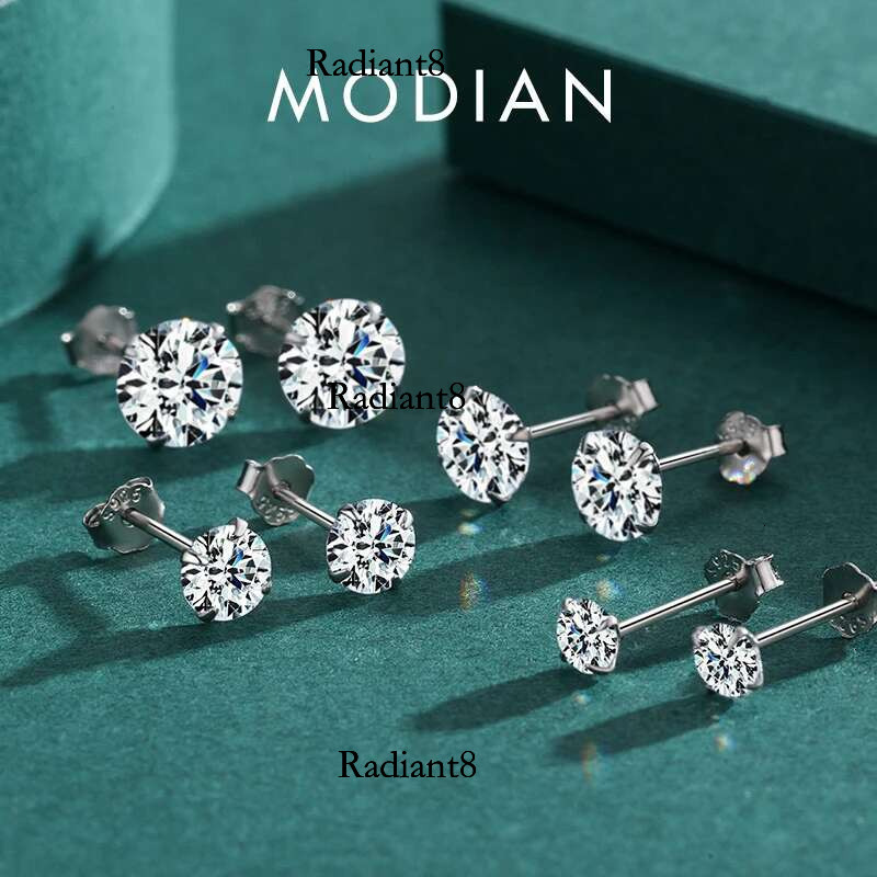 Modian Sparkg Clear CZ Stud Sterg Sier Round Zirconia 4MM 5MM 6MM 7MM Earrings For Women Wedding Jewelry