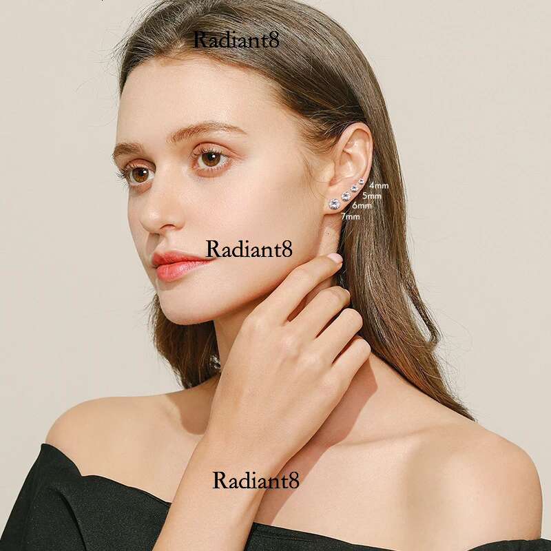 Modian Sparkg Clear CZ Stud Sterg Sier Round Zirconia 4MM 5MM 6MM 7MM Earrings For Women Wedding Jewelry