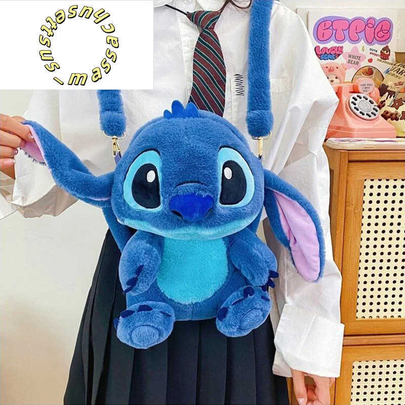 Backpacks Kawaii Stitch Bag Plush Backpack Bagpack Double Shoulder Crossbody Bag Tote Storage Pouch Plushie Anime Toy Girl Gift Kid Y250305ECIA