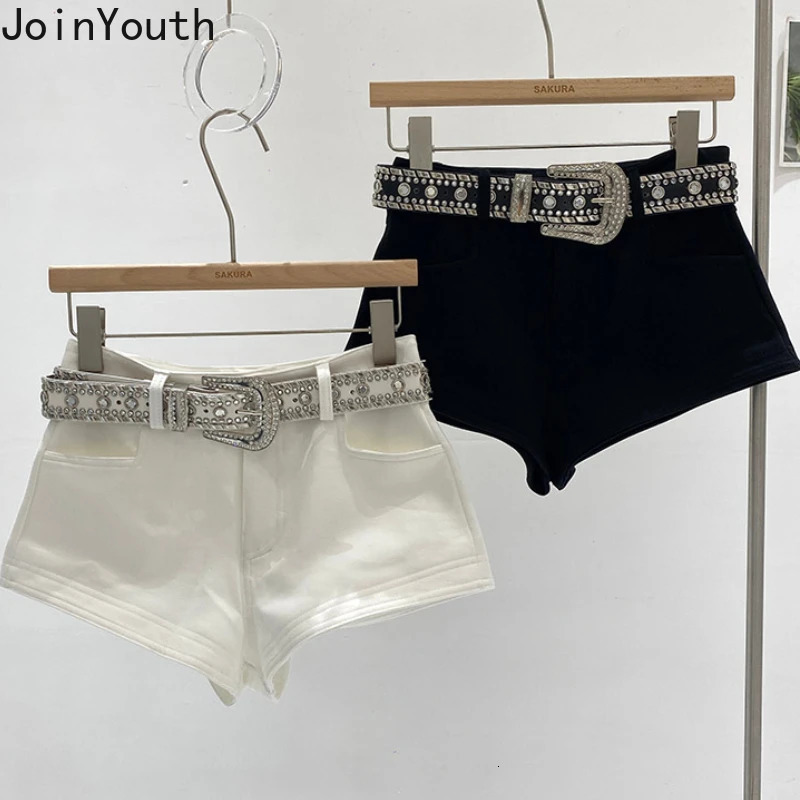 2024 Bottom Jeans Shorts Heavy duty Diamond Belt Y2k Pants Cortos De Mujer Summer Fashion Bodycon 250304