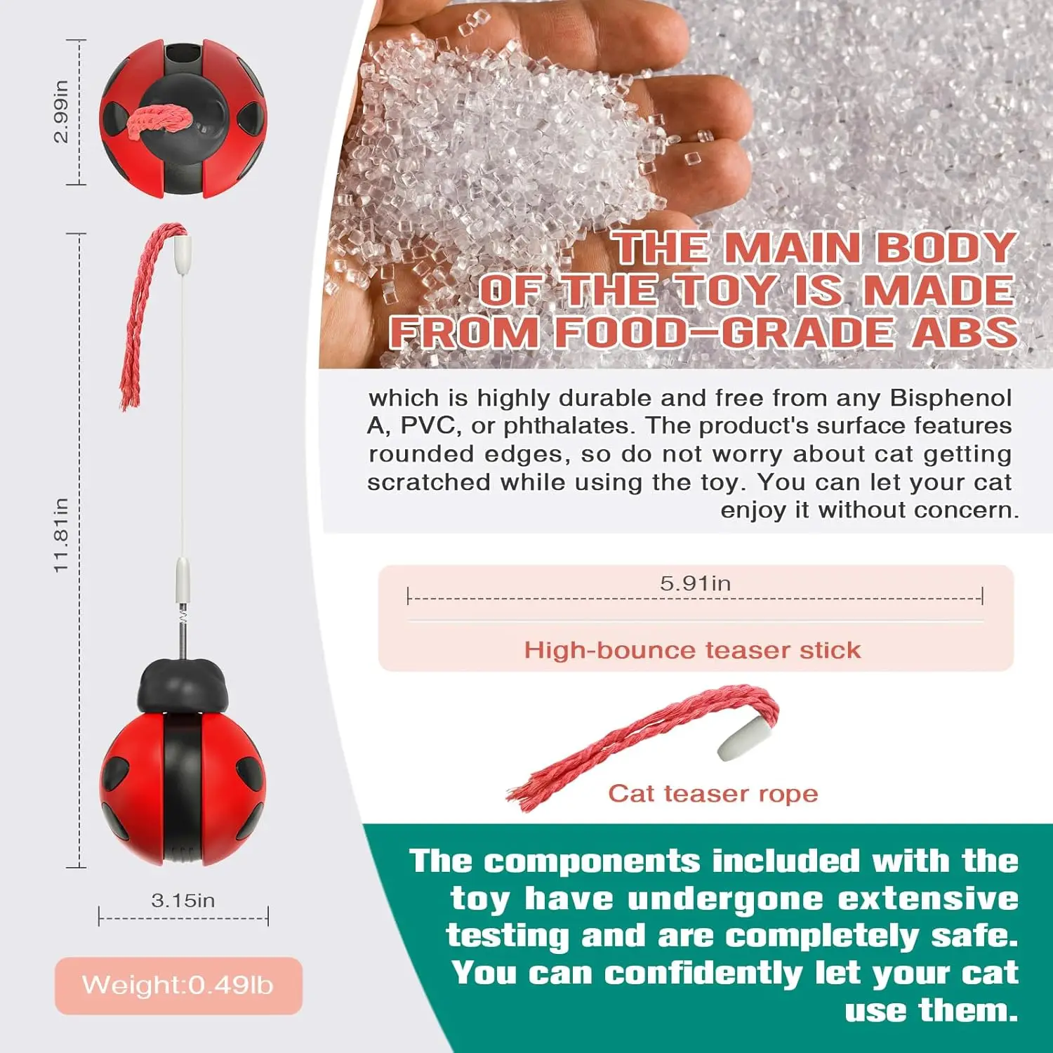 Cat Treat Dispenser Toy, Rolling Wobble Design with Spring Teaser Wand, Interactive Food Puzzle for Cats