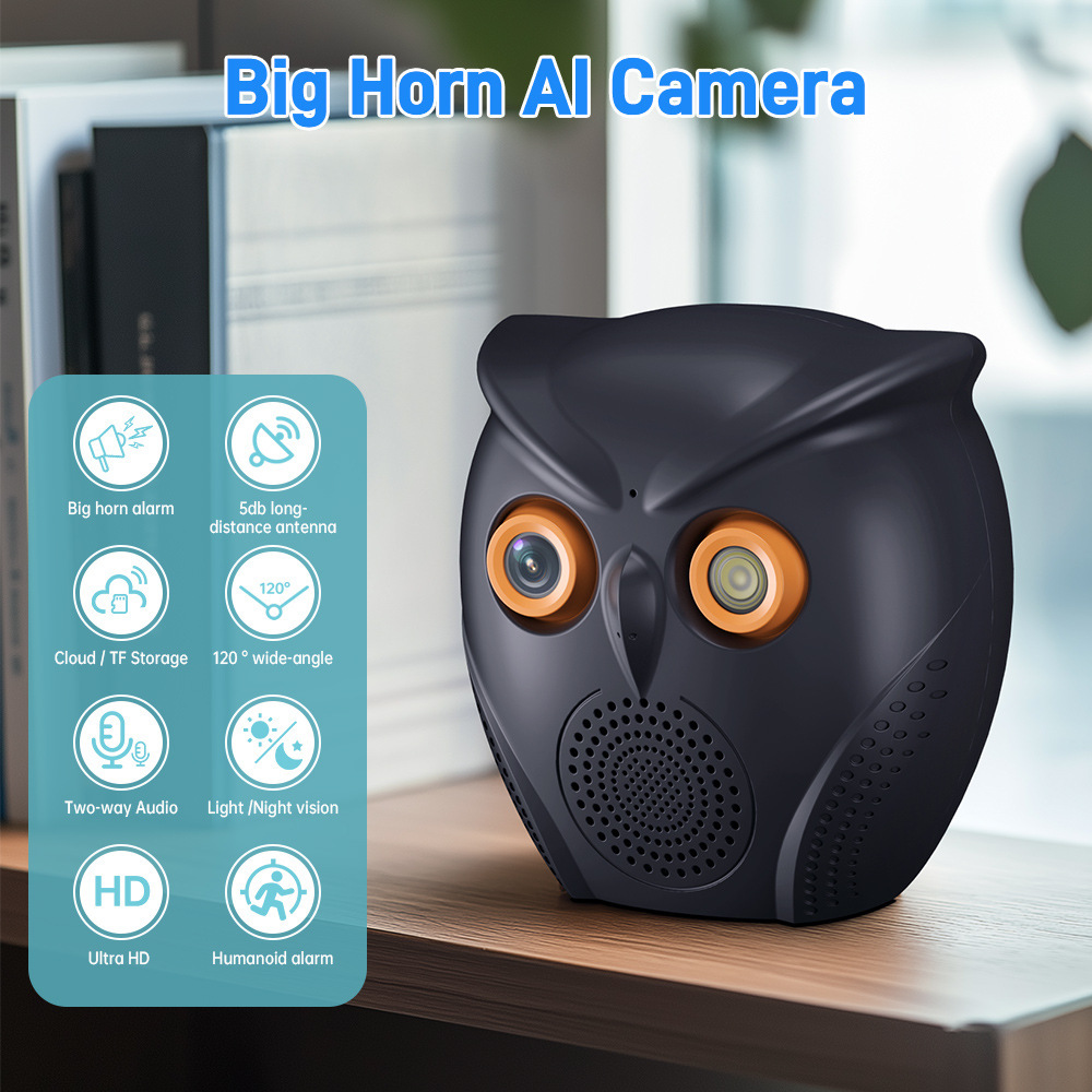 Owl-Shaped Smart Security Camera & Bluetooth Speaker | 1080P HD, Voice Alarm, Night Vision, WiFi Remote, Cloud/TF Storage (2 Colors)