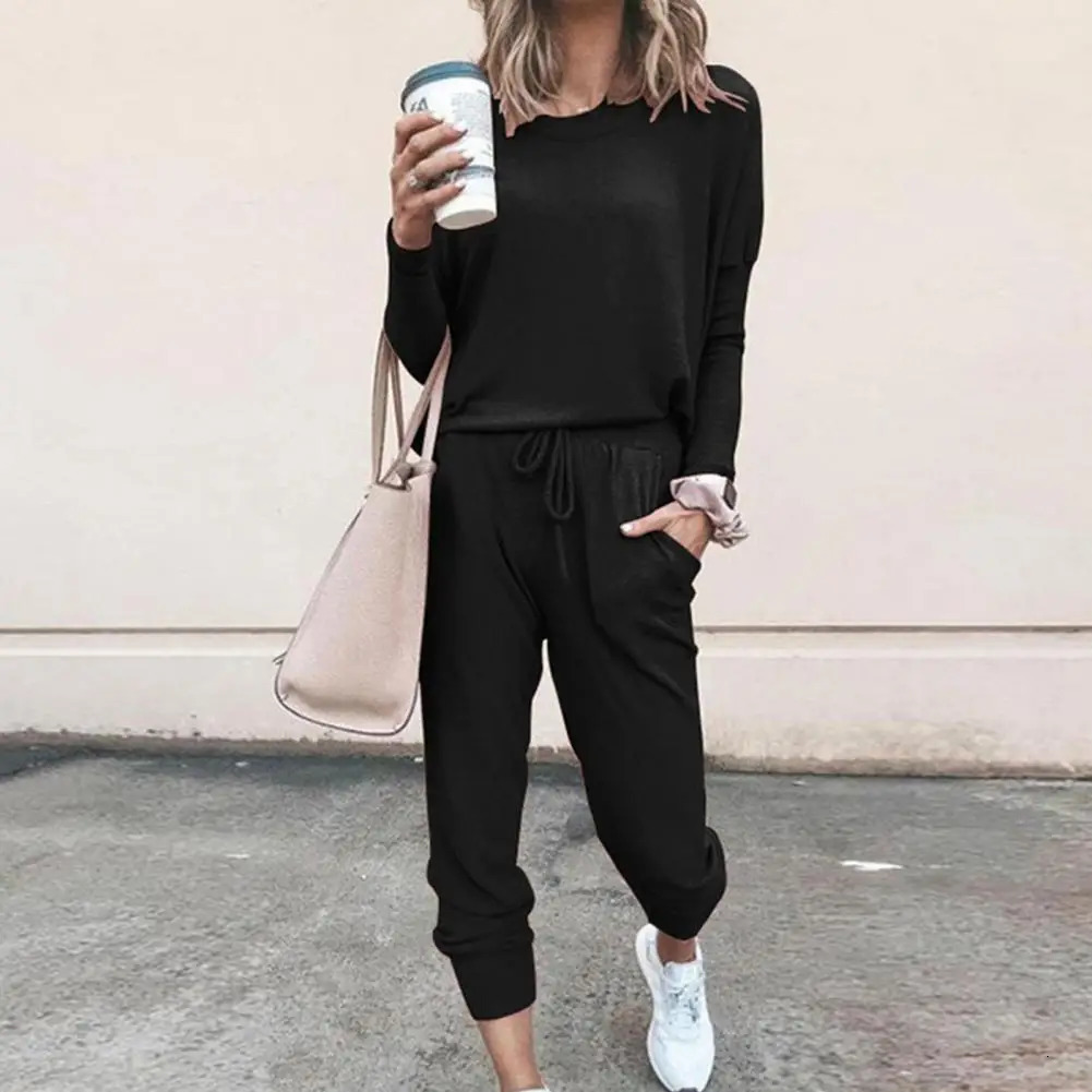 Women Autumn Casual Tracksuits 2023 Solid Color Loose Pullover Hoodies Two Piece Set Female Long Sleeve Tops Pants Sportswear 250225