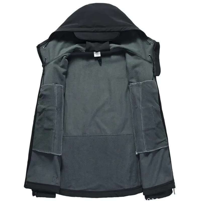Men's Casual Military Hooded Jacket, Outdoor Utility, Shark Skin Fashion, Soft Shell, Tactical, Waterproof, Combat Bomber