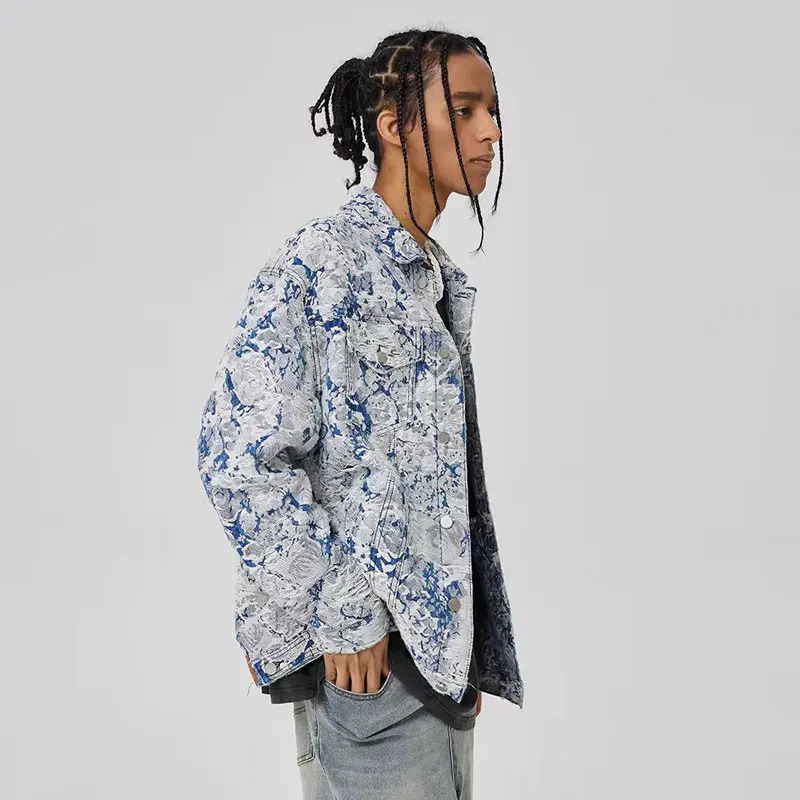 Autumn Fashion Men Jacket Retro Blue Loose Fit Casual Denim Ripped Coats Street Hip Hop Jackets 250225