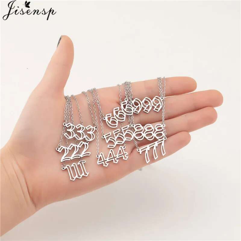 Stainless Steel Lucky Numbers 111 222 333 444 555 666 777 888 999 Angel Number Pendant Necklace for Women Men Birthday Gifts