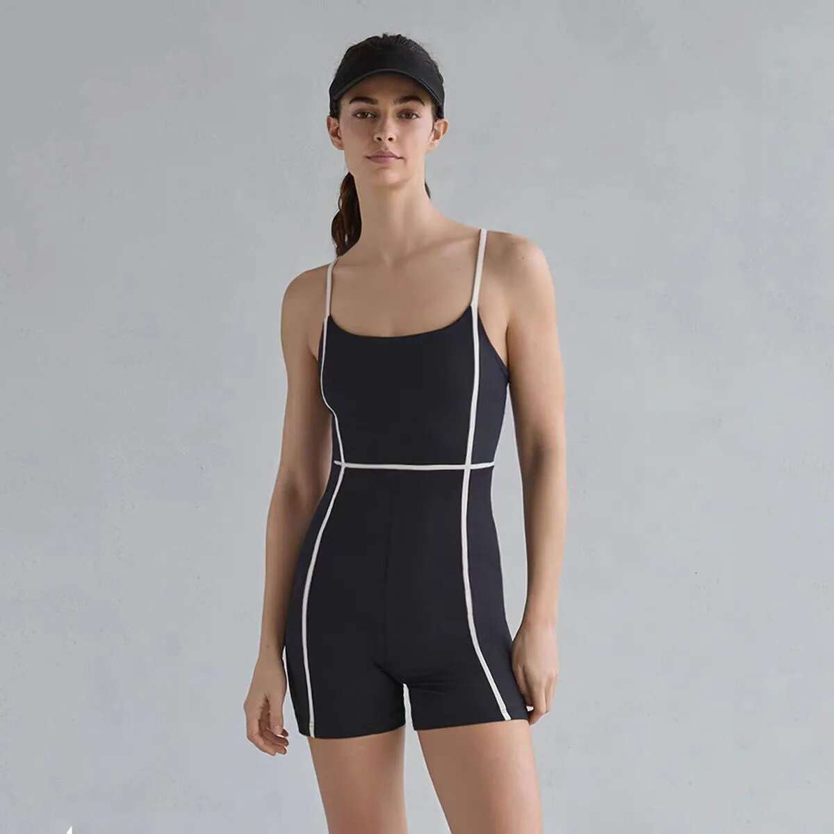 Yoga Jumpsuit Shorts Fiess Women Black Stripy Pilates Bodysuit Gym Set Sport Badminton Golf Summer Tracksuit Active Wear