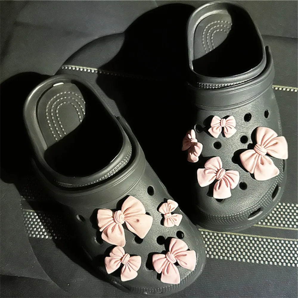 Cartoon bow hole shoe talisman decoration cute rubber purple tie shoe flower shoe buckle DIY 3D hole shoe accessories 250218