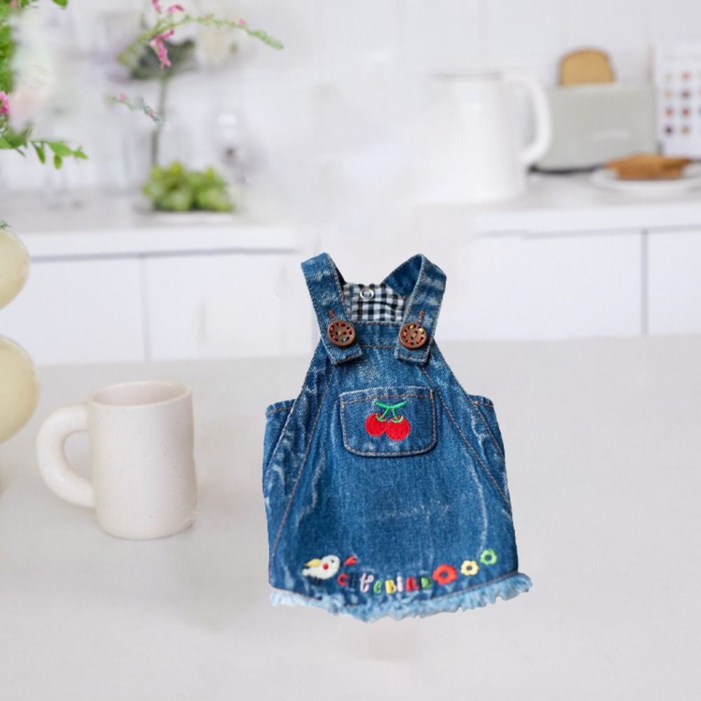 Creative Cute Pet Cherry Jeans Skirt With Pattern Washable Dog Denim Dress Reusable Pet Clothing Spring/Summer