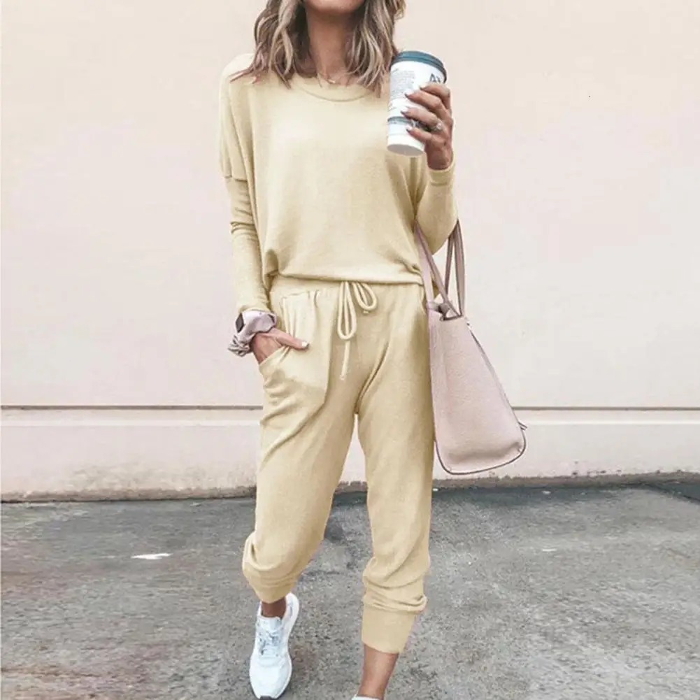 Women Autumn Casual Tracksuits 2023 Solid Color Loose Pullover Hoodies Two Piece Set Female Long Sleeve Tops Pants Sportswear 250225