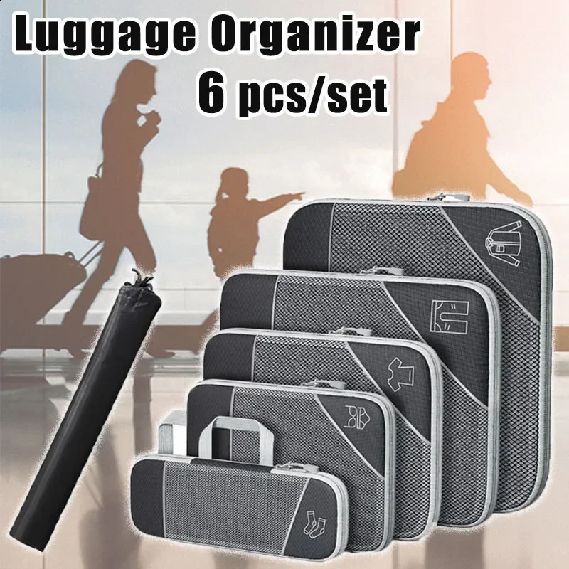 Ship from US 6Pcs Set Travel Storage Organizer Portable Clothes Bags Lightweight Suitcase Bag Compressed Packing Cubes Luggage 250305FBB