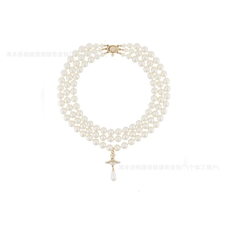 Designer Empress Dowager Cixis Three-layer Pearl Water Droplet Necklace Exudes a Light Luxury Temperament for Women Version 1.1 High