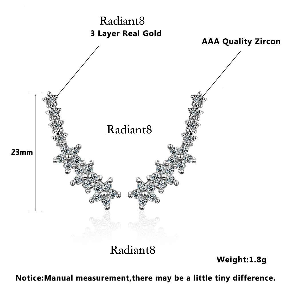 Sier Full Earrings Climber 7 Star Crawler Stud Ear Cuff for Women Black White Moissanite Jewelry Gifts