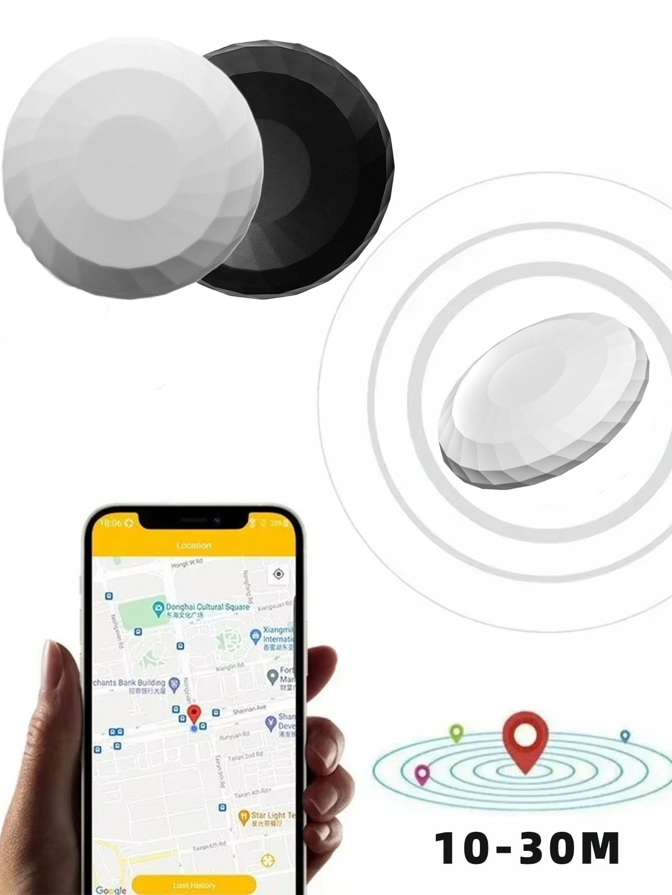 Mini Pet Tracker Key Finder Anti-Lost Round Anti-Lost Device Effective Range 10-30M Cat & Puppy Locator