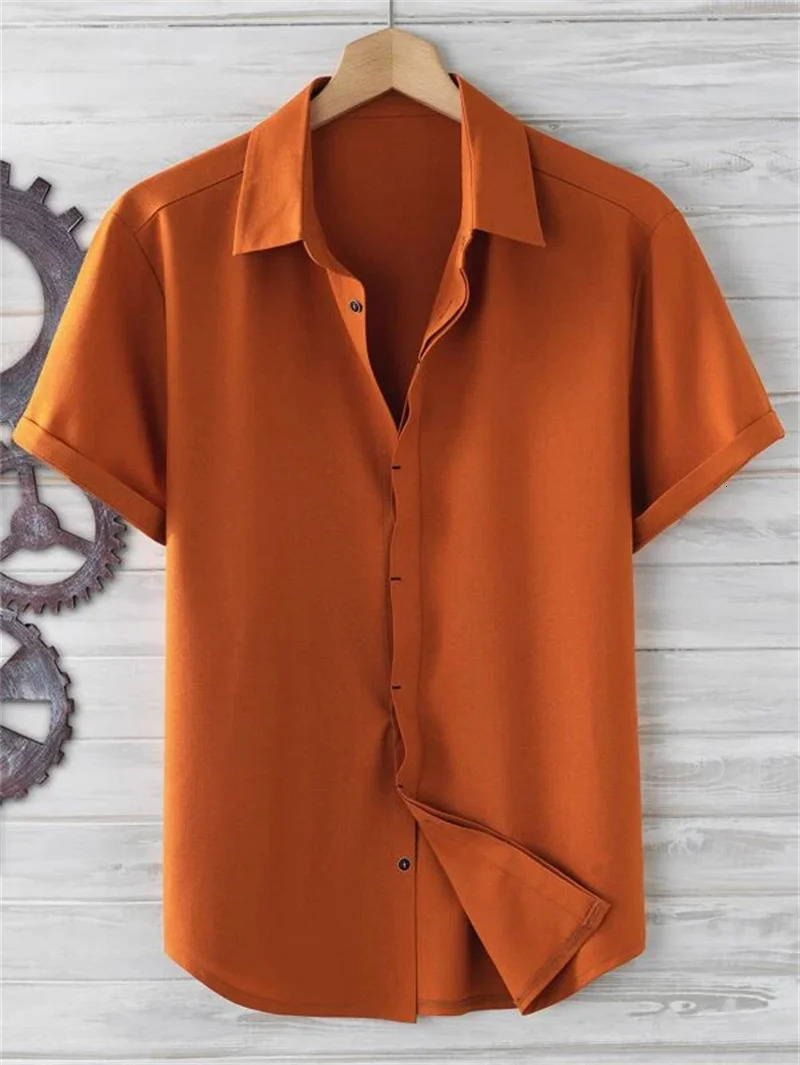 Summer Mens Solid Color Shirt Simple Breathable Top Hawaiian Outdoor Loose Cool Comfortable Clothing 250227