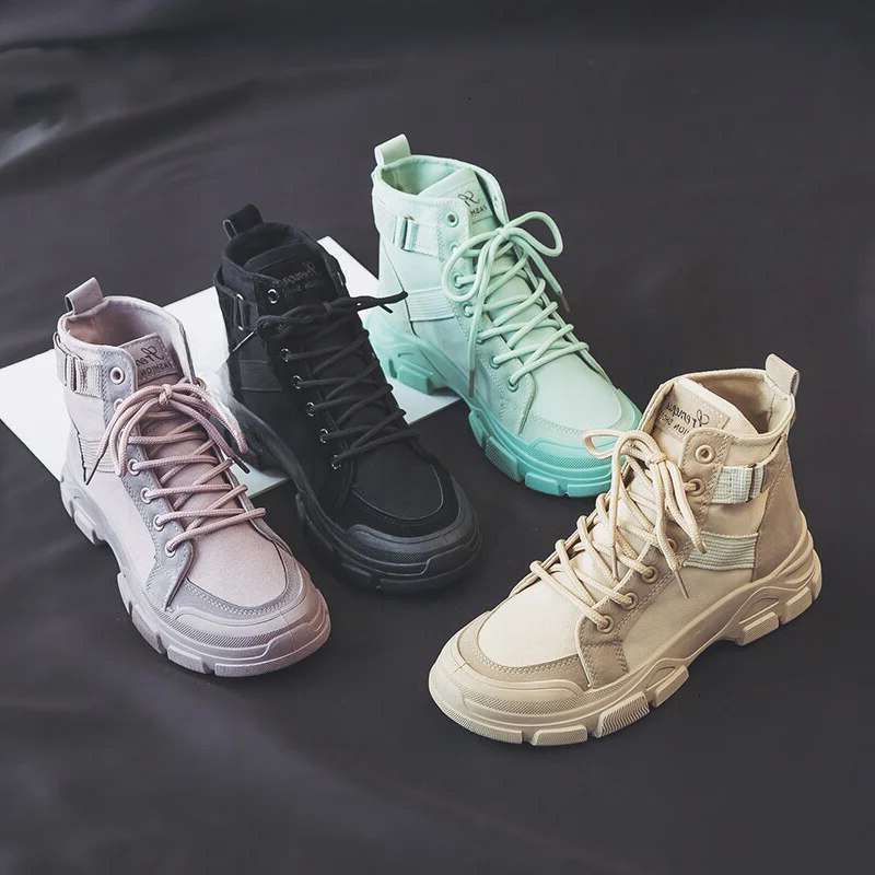 Autumn Winter Style Martini Short Wo men Versatile Classic Knight Motorcycle Canvas Shoes Mountain Climbing Boots