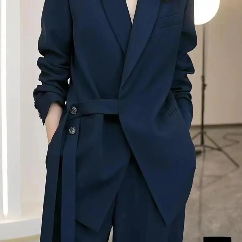 Womens Spring Autumn Casual Suit Jacket Matching Set Korean Elegant Loose Blazers Wide Leg Pants Two Piece Female Clothing 250225