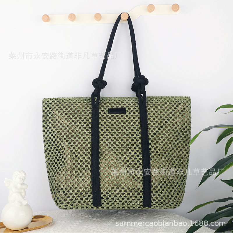 Instagram New Hollow Paper Rope Large Capacity Fashionable Disc Buckle One Shoulder Grass Woven Casual Women's Beach Bag