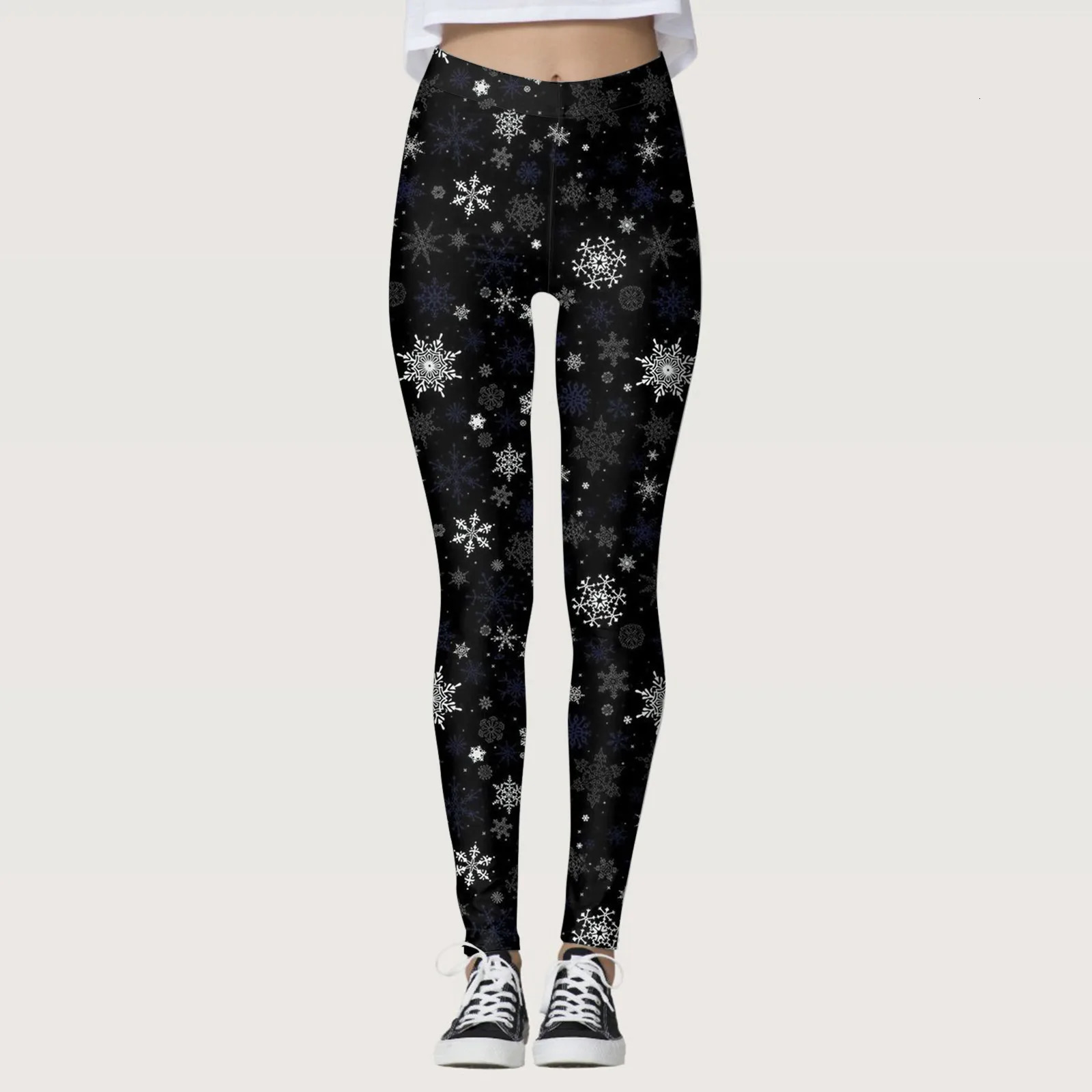 Christmas Snow Print Leggings Snowflake Printed Running Sports For Women High Waist Plus Size Ladies Pants Trousers 250304