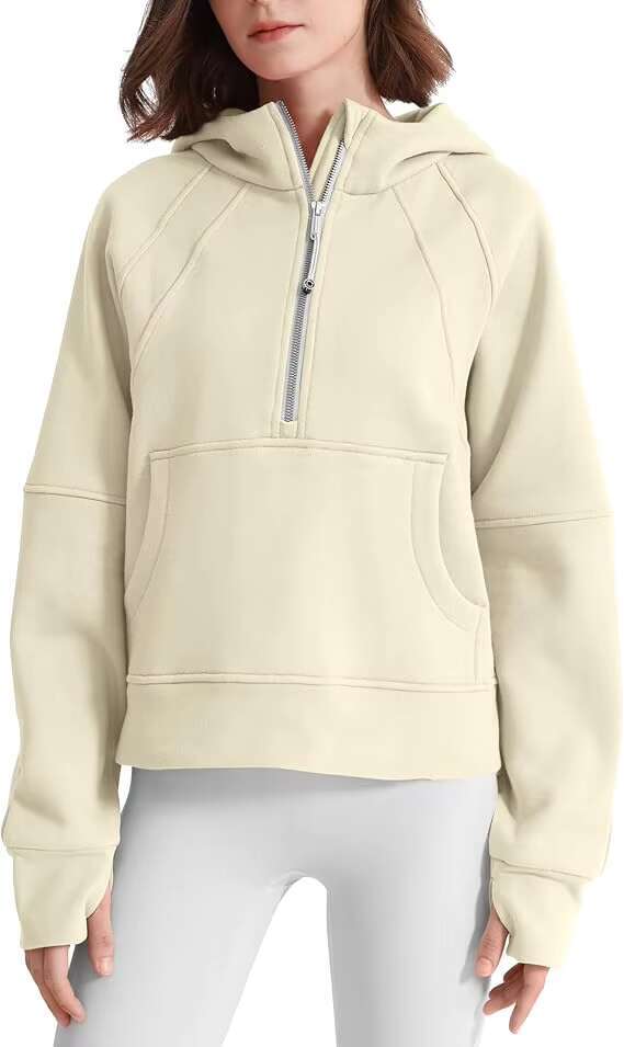 Custom Design Support Women's Hoodie Fleece Ed Half Zip Pullover Cotton Winter Warm Sweatshirt With Thumbhole Pocket