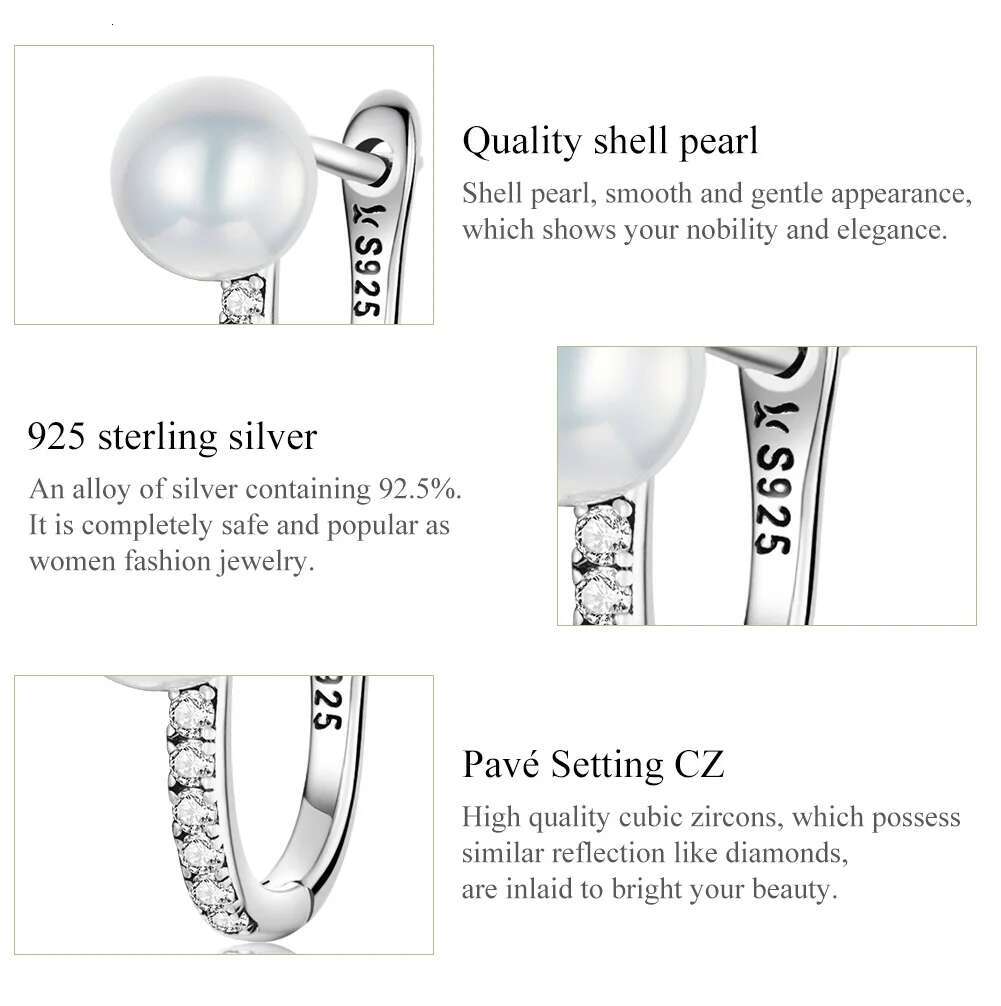 BAMOER Sterg Sier Pearls Ear Buckle Simple Crystal Heart Star Stud Earrings for Women Wedding Jewelry Gift