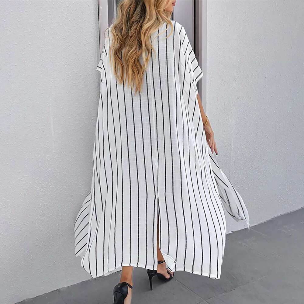 En Cotton Beach Kimono Swimwear Bohemian Oversized Bikini Cover Up Batwing Sleeve Long Cardigan Summer Women Bathing Clothing Km-Ly