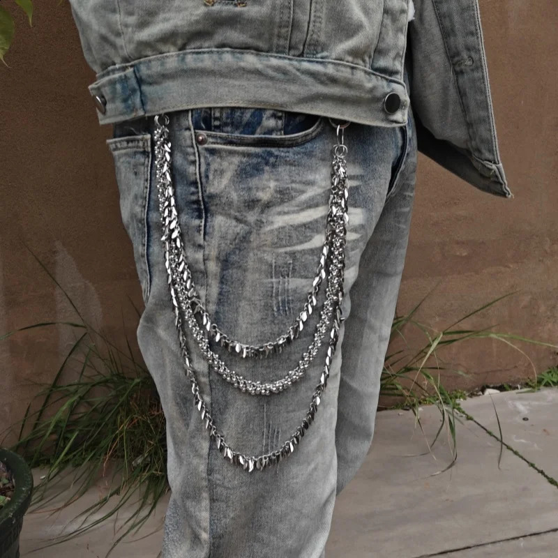 Copper Flower leaves Three layers Minimalism Pants Chain Men And Women Jeans Versatile Accessories y2k Hip Rock Key Chain 250303