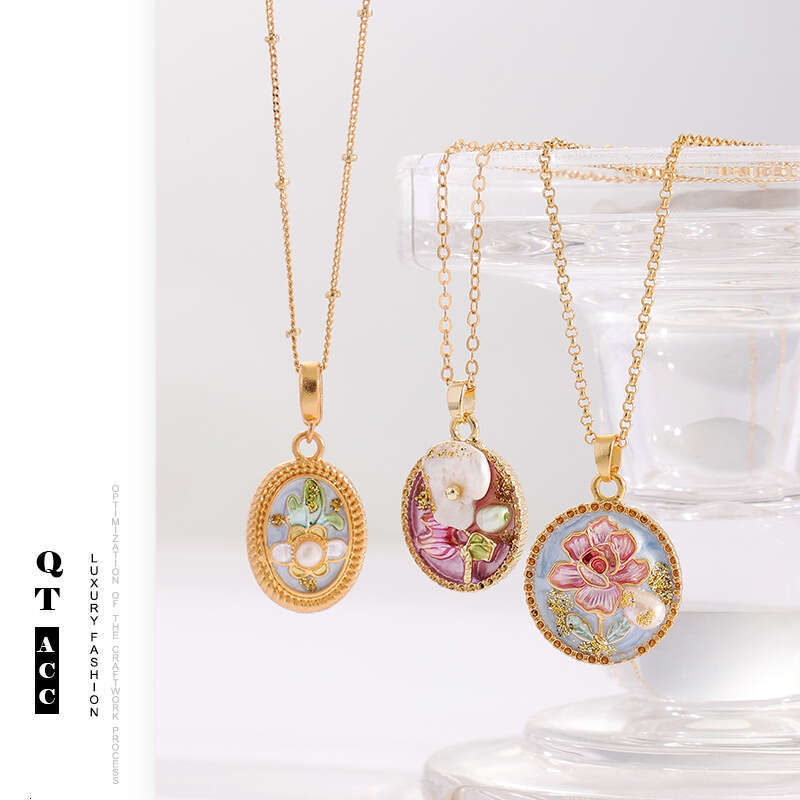New Chinese ancient light natural pearl wer oil painting series accessories high-end design style necklace for women