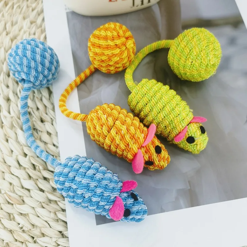 1pcs Pet Cat and Mouse Toys Colorful Woven Mouse Tail Ball Playing with Cats Rustling Sound Self Fun Toys Pet Supplies