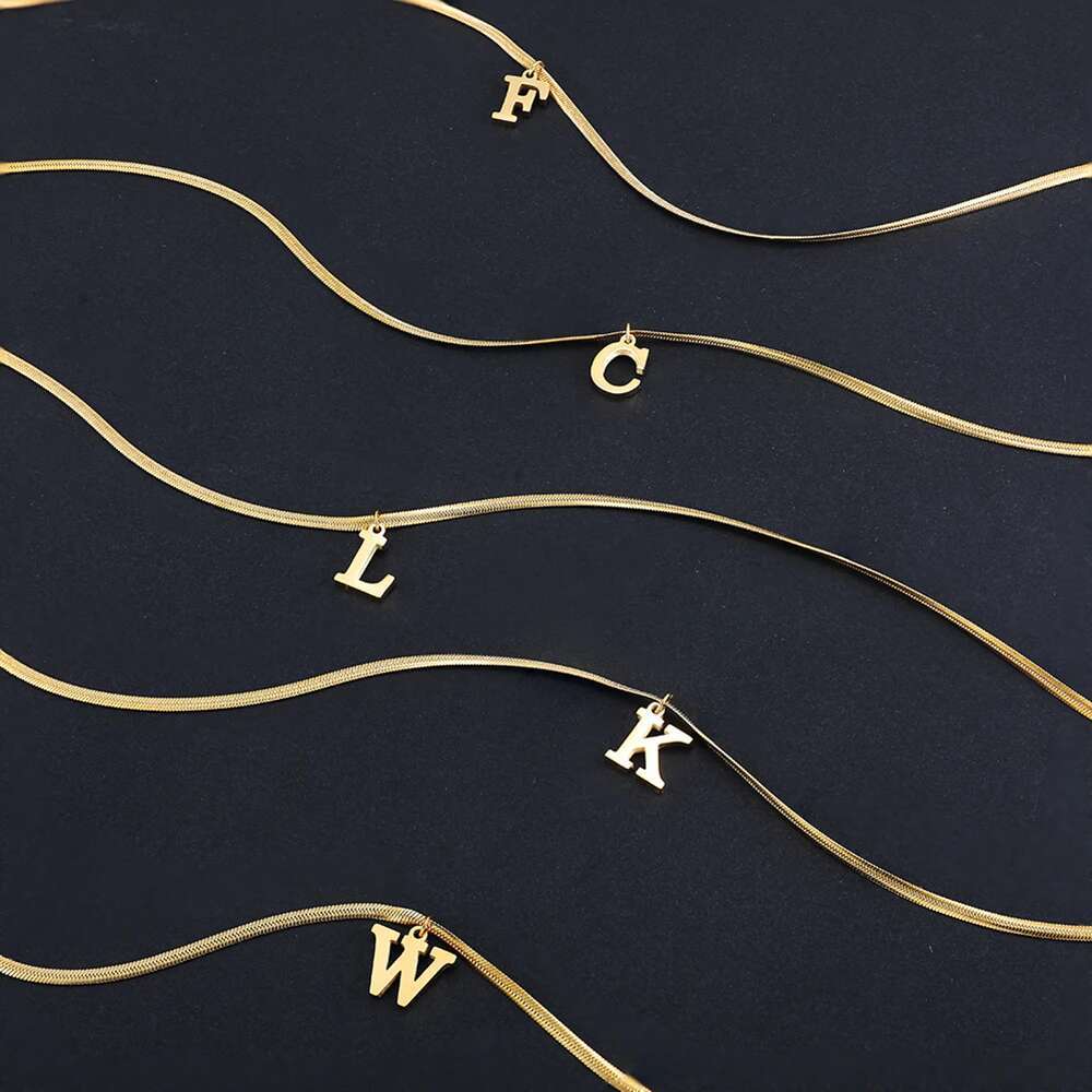 A-Z Alphabet Gold Plated Stainless Steel Pendant Necklace for Women Snake Chain Initial Letter Clavicle Necklaces Collar Jewelry