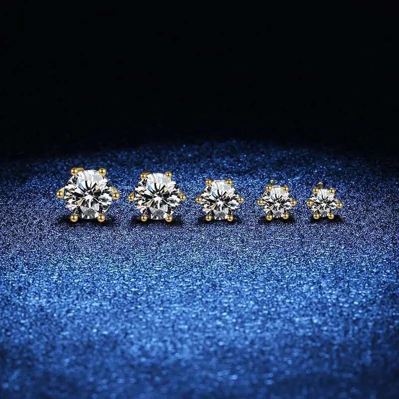 Moissanite Stud Earrings Yellow Gold Plated Sterg Sier Earring, 0.3-2.0 Carat Lab Created Dia Men Women Jewelry