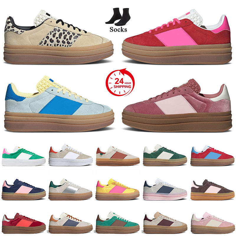 Fashion Bold Platform Designer Casual Shoes Leopard Cream Collegiate Green Pink Gum White Black for Women Sports Trainers Suede Leather Plate-forme Sneakers