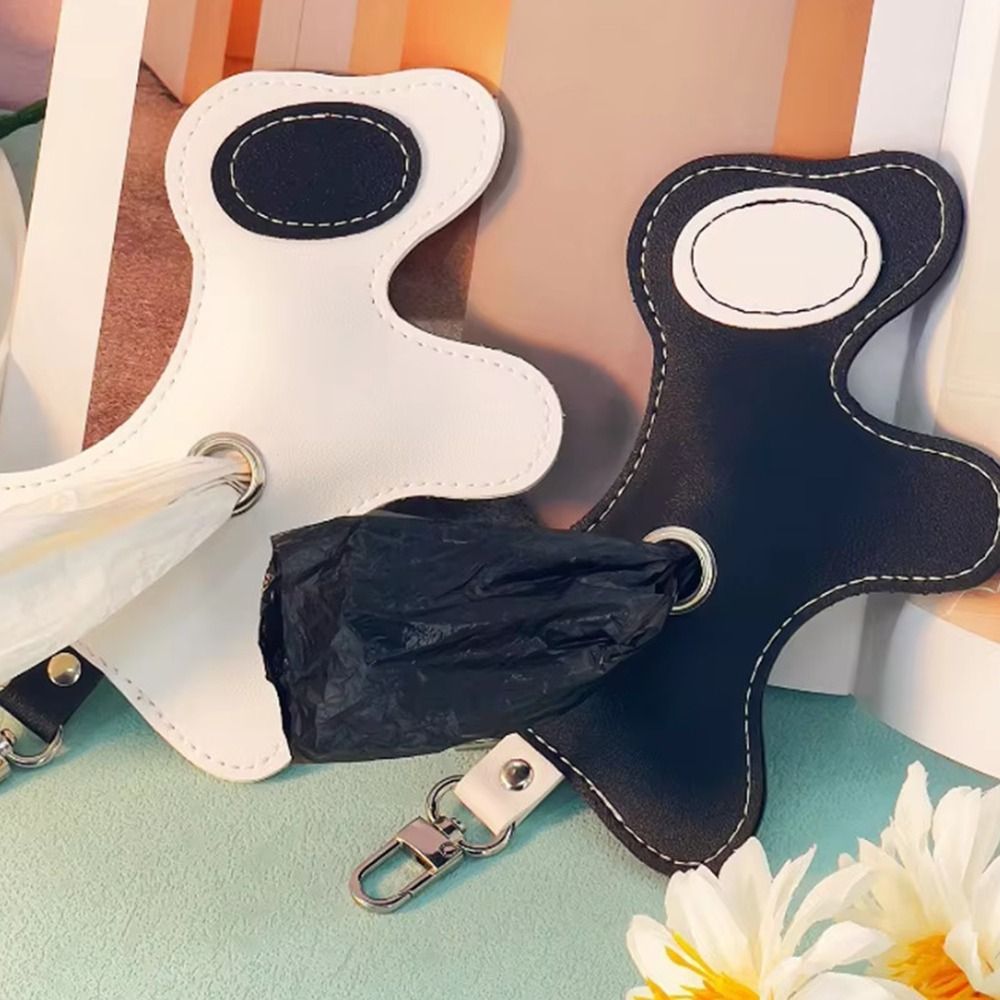 Leather Dog-Shaped Pet Poop Trash Bag Travel-Friendly with Buckle Dog Poo Bags Dispenser Hanging Pet Waste Bags Organizer