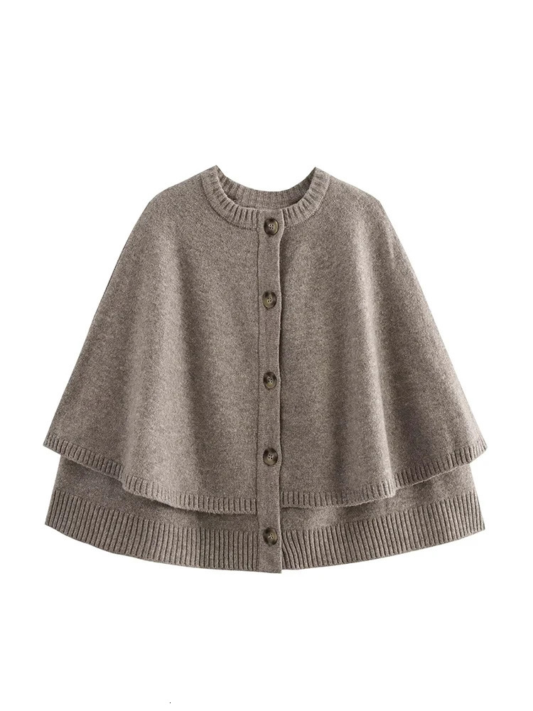 womens clothing European and American style fashion all-match cape round neck knitted jacket 250304