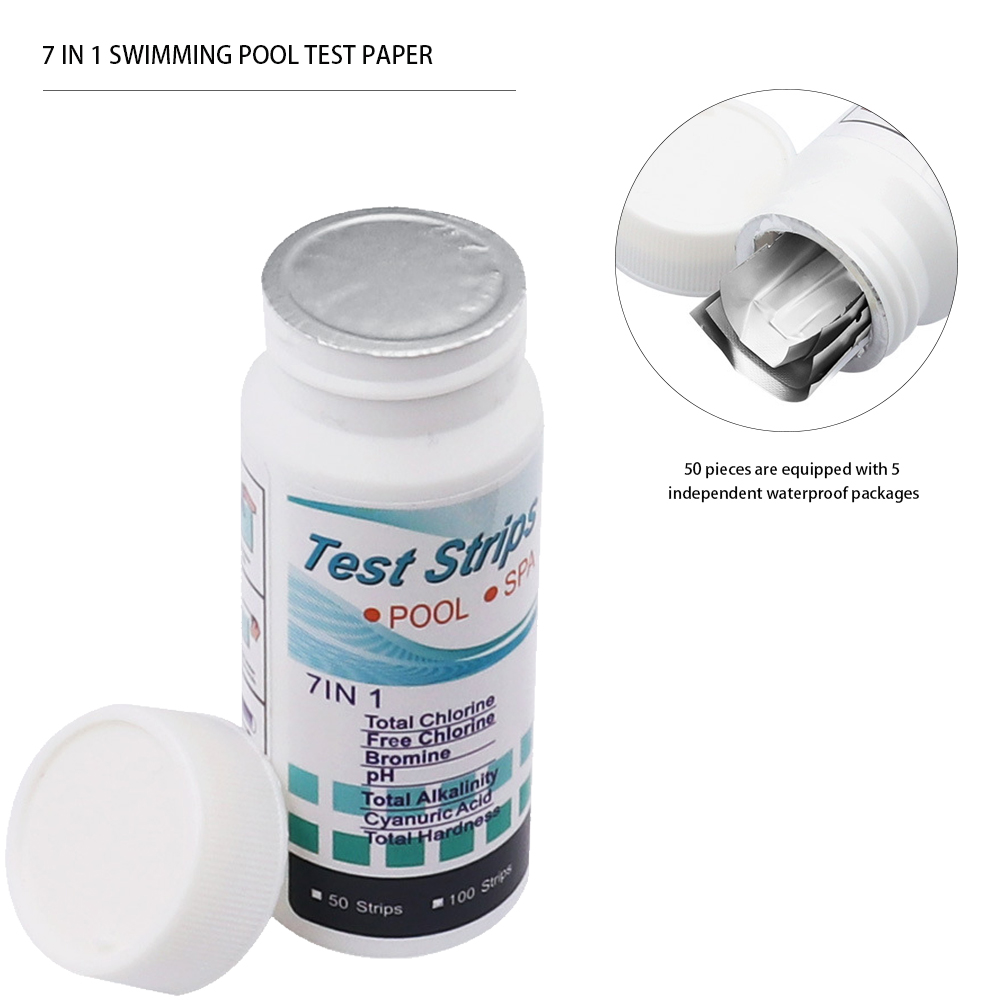 50/100pcs Water Test PH Strip 7-in-1 Residual Chlorine Value Alkalinity Hardness Tester For Aquarium/Fish Tank/Swimming Pool/Spa