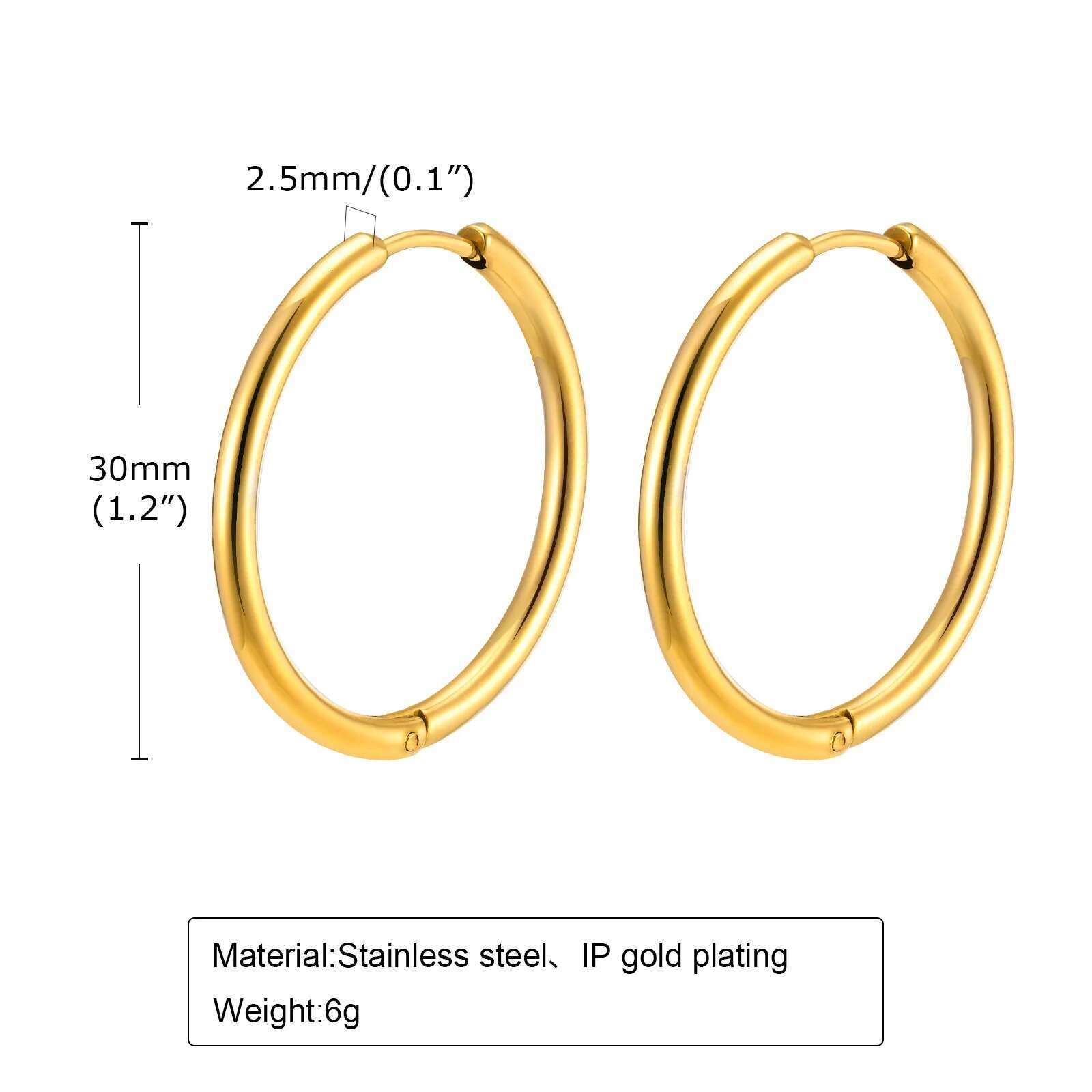 Vnox 11/20/25/30mm Hoop Earrings for Women Girls, Simple Minimalist Stainless Steel Hies, Anti Allergy Hoops
