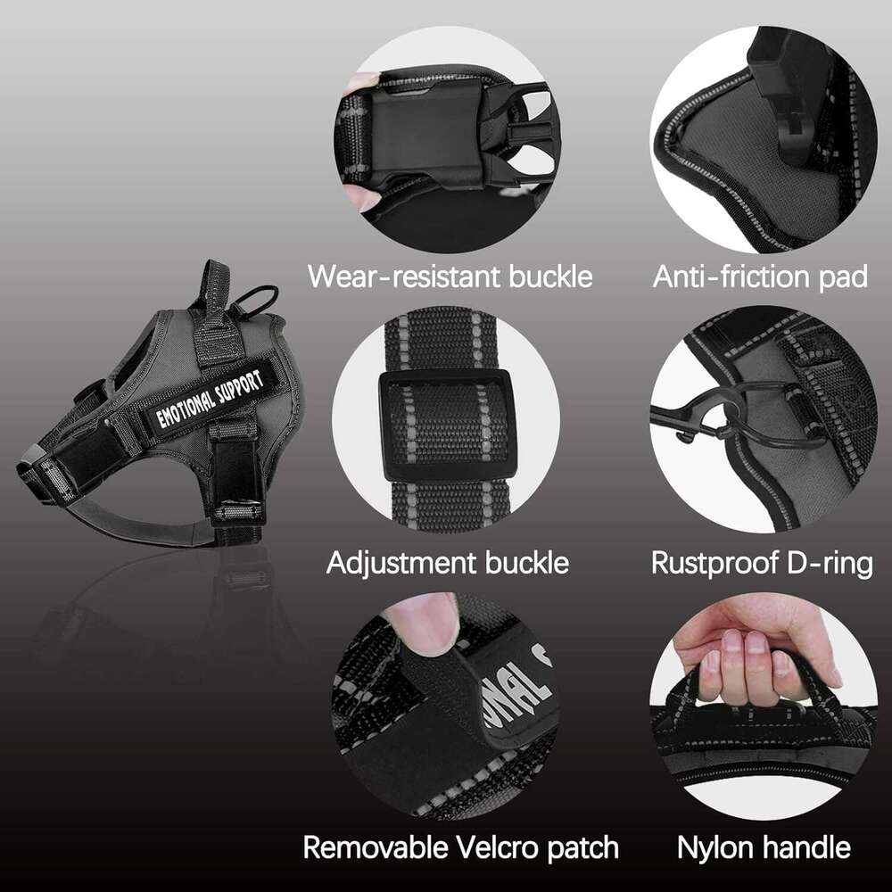 DHpet Service Emotional Support Pet Harness, Reflective Breathable & Adjustable No-Pull Dog Harness for all Sizes Dogs with 4 PCS Removeable Tags