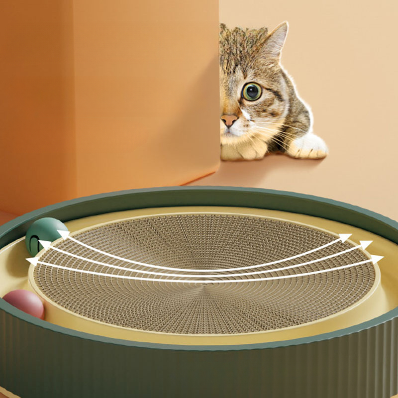 Round Cat Scratching Board with Ball Multi Function Toy Cat Scratcher Funny Sharpen Nails Scraper Can Replace Nest for Cats