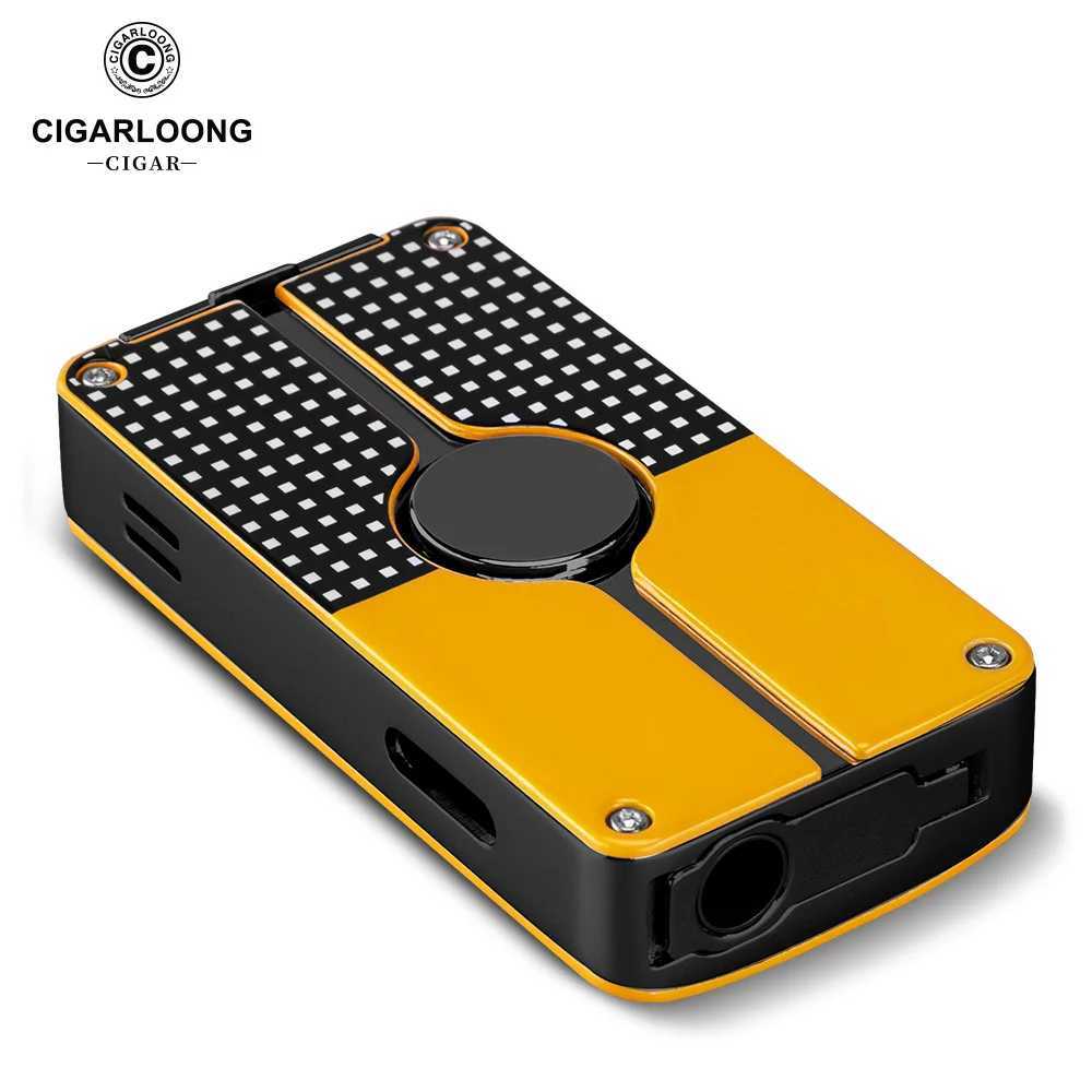 Metal Cigar Lighter Triple Blue Windproof Flame Sharp Stainless Steel Cigar Drill Puncher Smoking Accessories Gift Box COB-58C250305