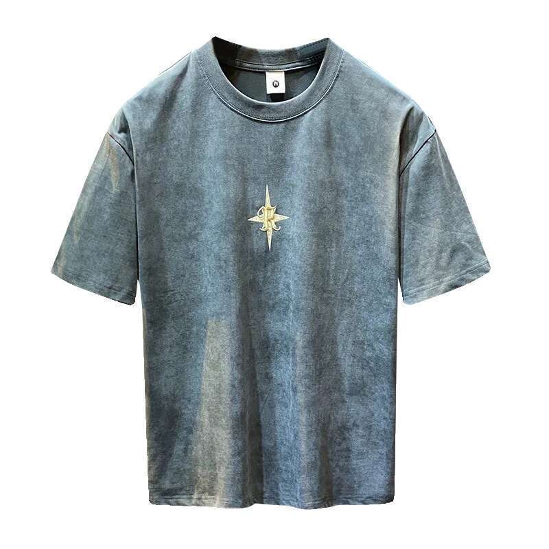 2024Summer New Light Tt-Shirt Men's Short-Sleeved Fashionable Embroidered High-End Loose Large Size Casual High-Density Ha