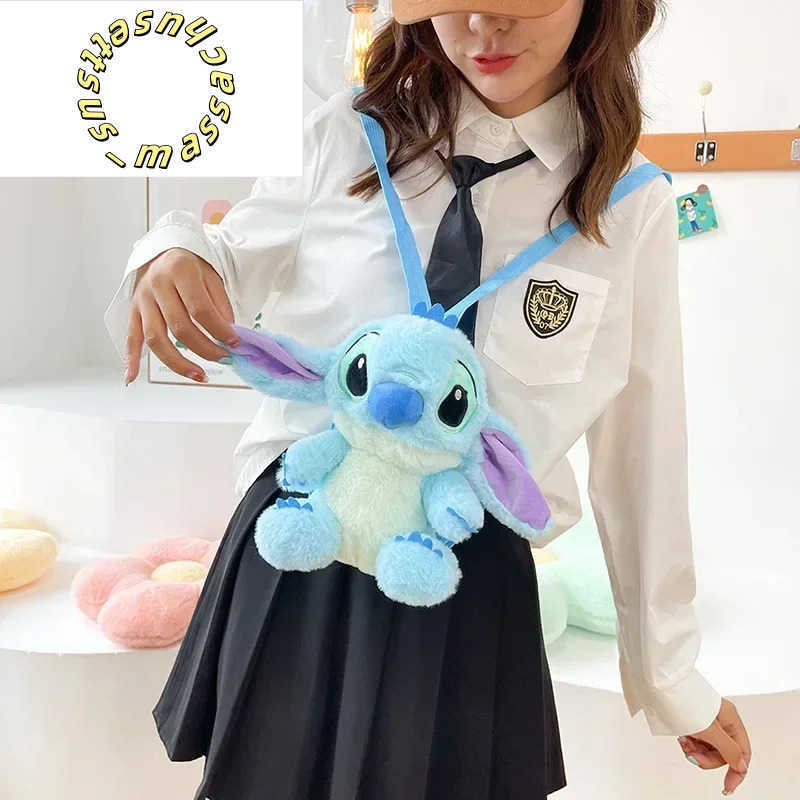 Backpacks Miniso Stitch Plush Backpack Kawai Cute Doll Shoulder Bag Autumn And Winter Style Childrens Schoolbag Kindergarten Gift Y250305Z7NB
