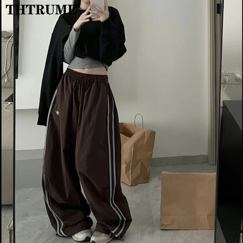 Y2K Vintage Women Loose Pants Oversized Hip Hop Drawstring Pocket Fashion Chic Cargo Pant Casual Office Lady Baggy Trousers 250304