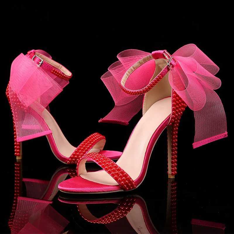 Summer New brand Fi Bowknot Beading Women Gladiator Sandals Luxury Pearls White thin High heels Wedding Bridal Party ShoesXJ2500305