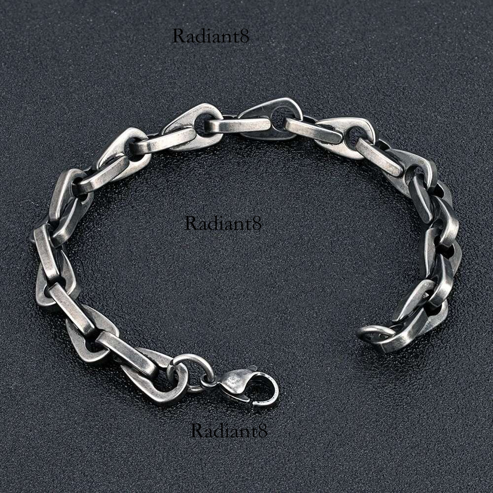 ENDN Punk Heavy Horseshoe k Bracelets for Men Vintage Oxidized Clip Chain Wristband Chunky Jewelry