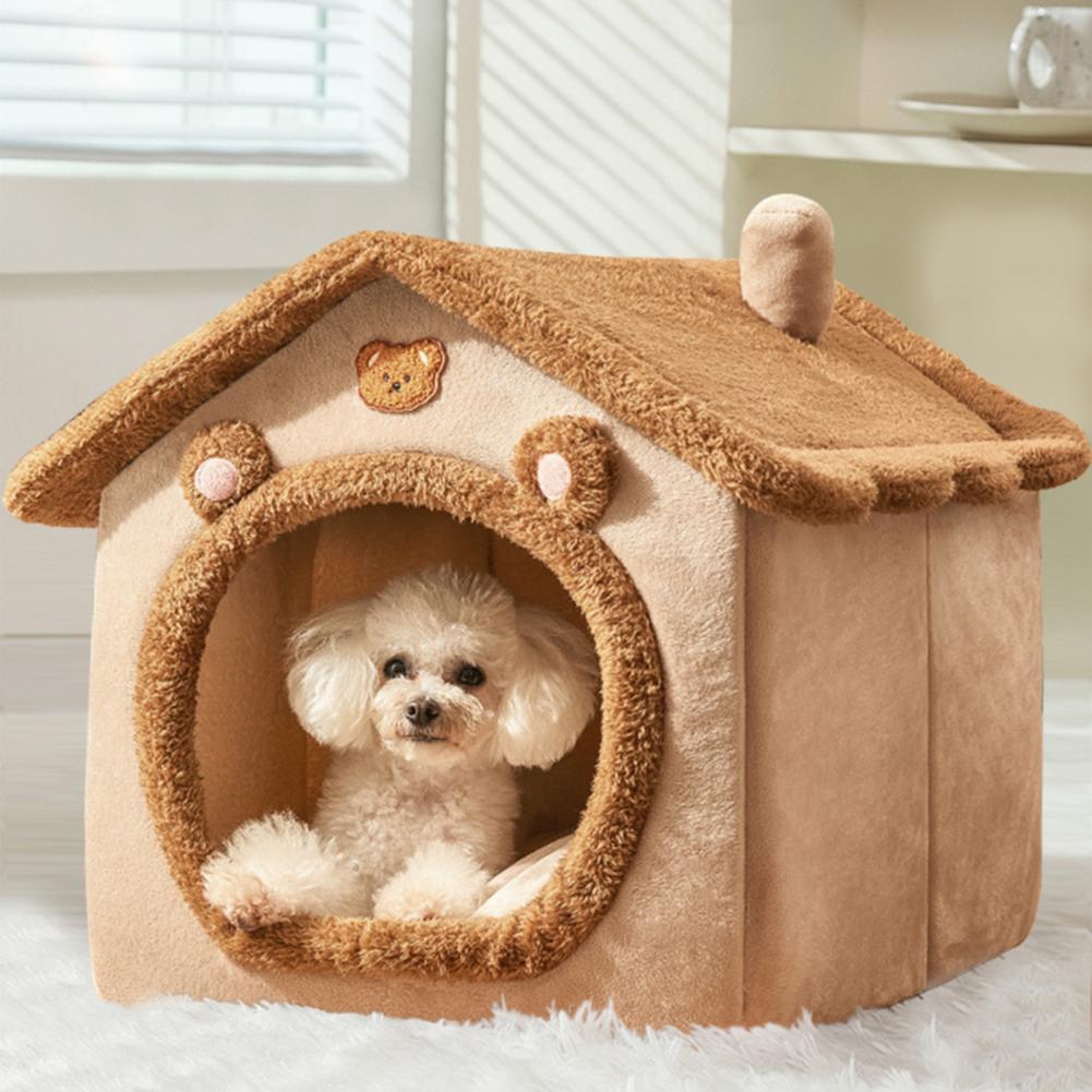Cartoon Bear Dog House Cozy Cartoon Bear Pet Bed Cave with Removable Cushion Pillow for Indoor Cats Dogs Winter Warm for Kittens