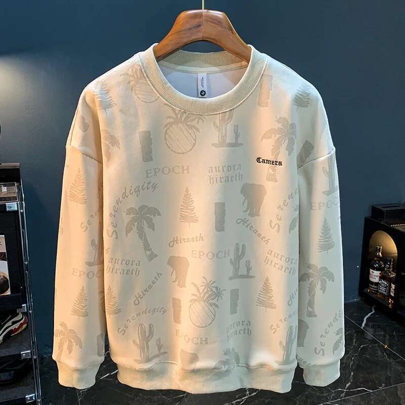 Autumn New Printed Men's Fashion Brand Loose All-Match Round Neck Sweater Outer Wear Long Sleeve Pullover Jacket